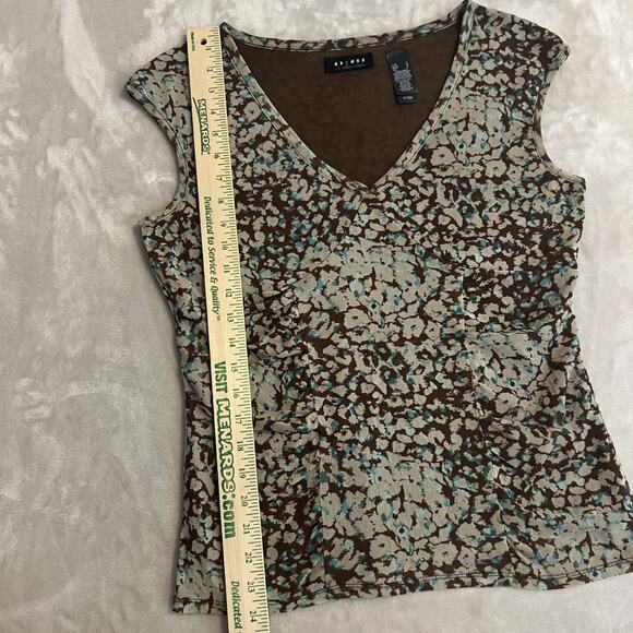 VTG Babydoll Ruched Top Womens Large Brown Abstract Blue Boho Artsy Y2K Grunge - Picture 7 of 9